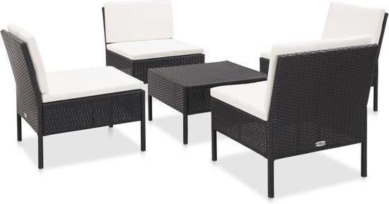 Vidaxl 5-delige Loungeset Met Kussens Poly Rattan - Zwart