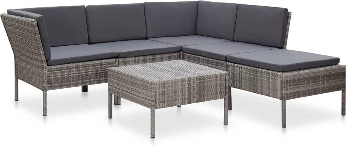 Vidaxl 6-delige Loungeset Met Kussens Poly Rattan - Grijs