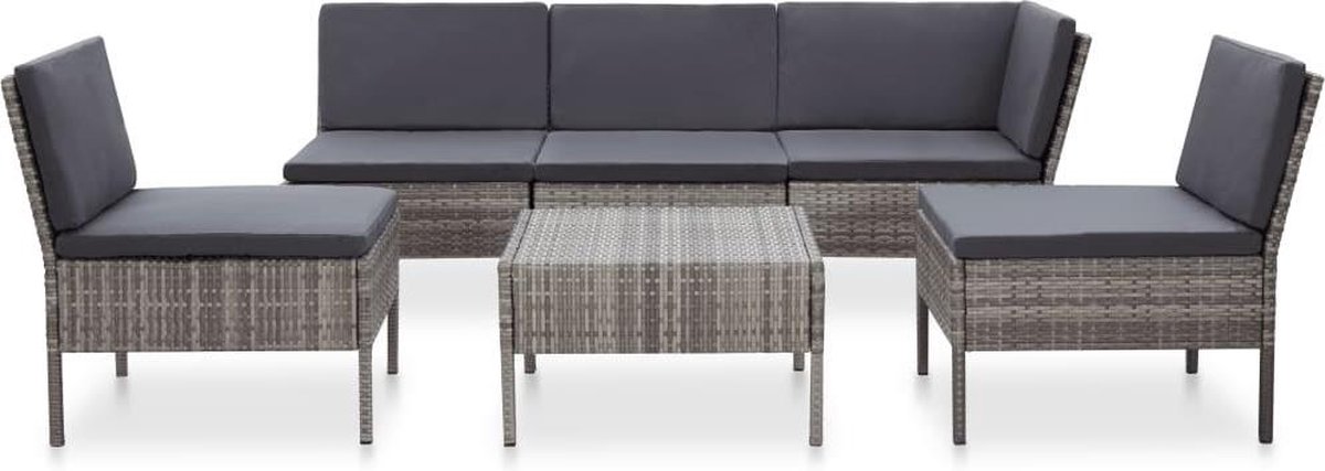 Vidaxl 6-delige Loungeset Met Kussens Poly Rattan - Grijs