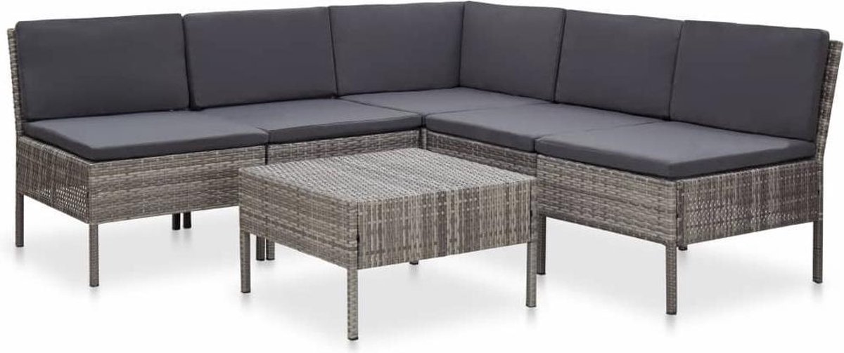 Vidaxl 6-delige Loungeset Met Kussens Poly Rattan - Gris