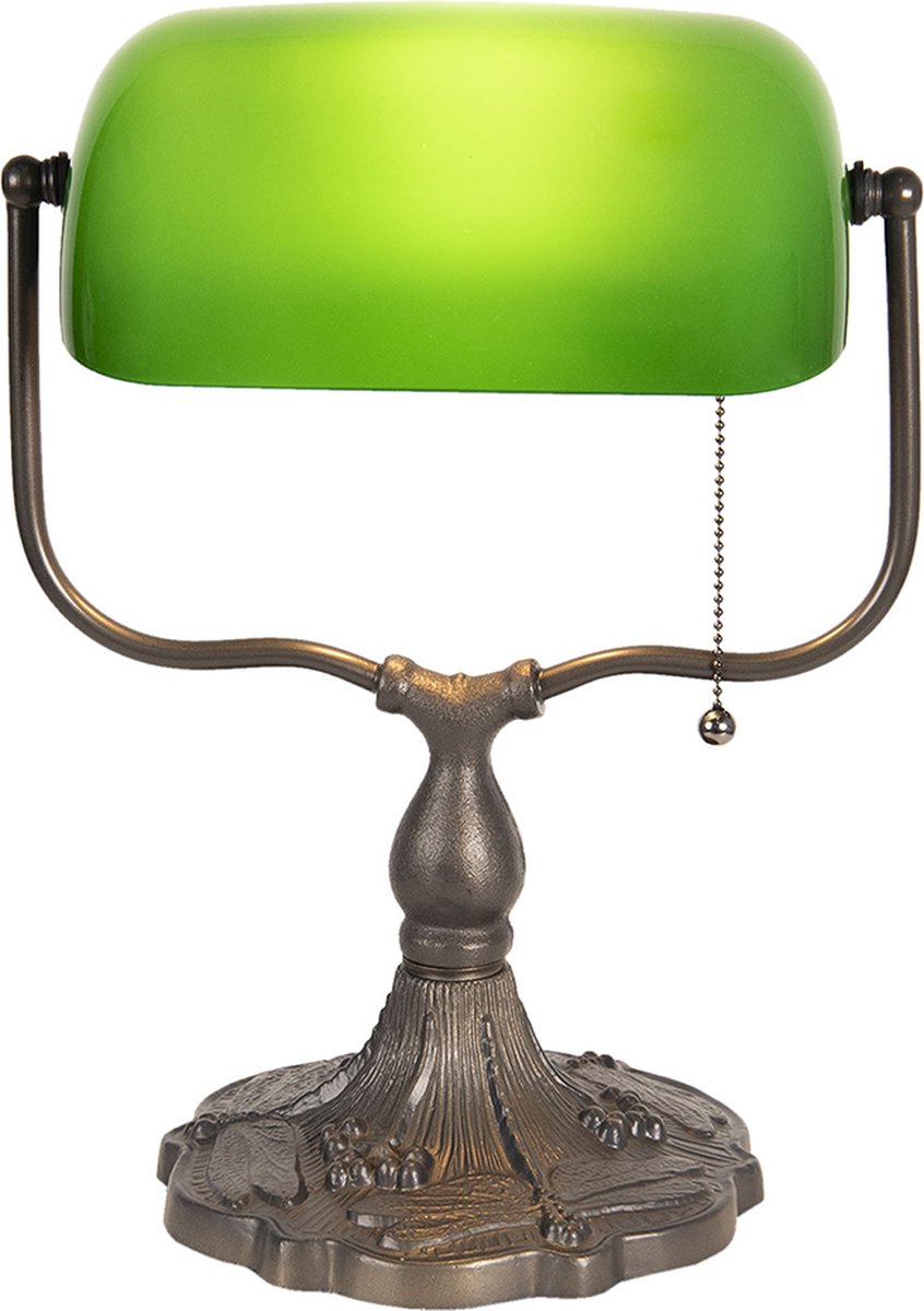 Clayre & Eef Lumilamp Bureaulamp Tiffany 27*20*36 Cm E27/max 1*60w Metaal / Glas 5ll-1144gr - Groen