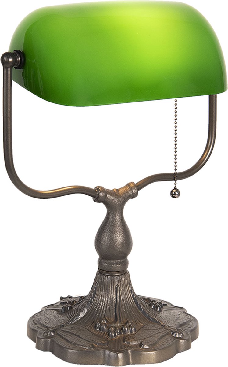 Clayre & Eef Lumilamp Bureaulamp Tiffany 27*20*36 Cm E27/max 1*60w Metaal / Glas 5ll-1144gr - Groen