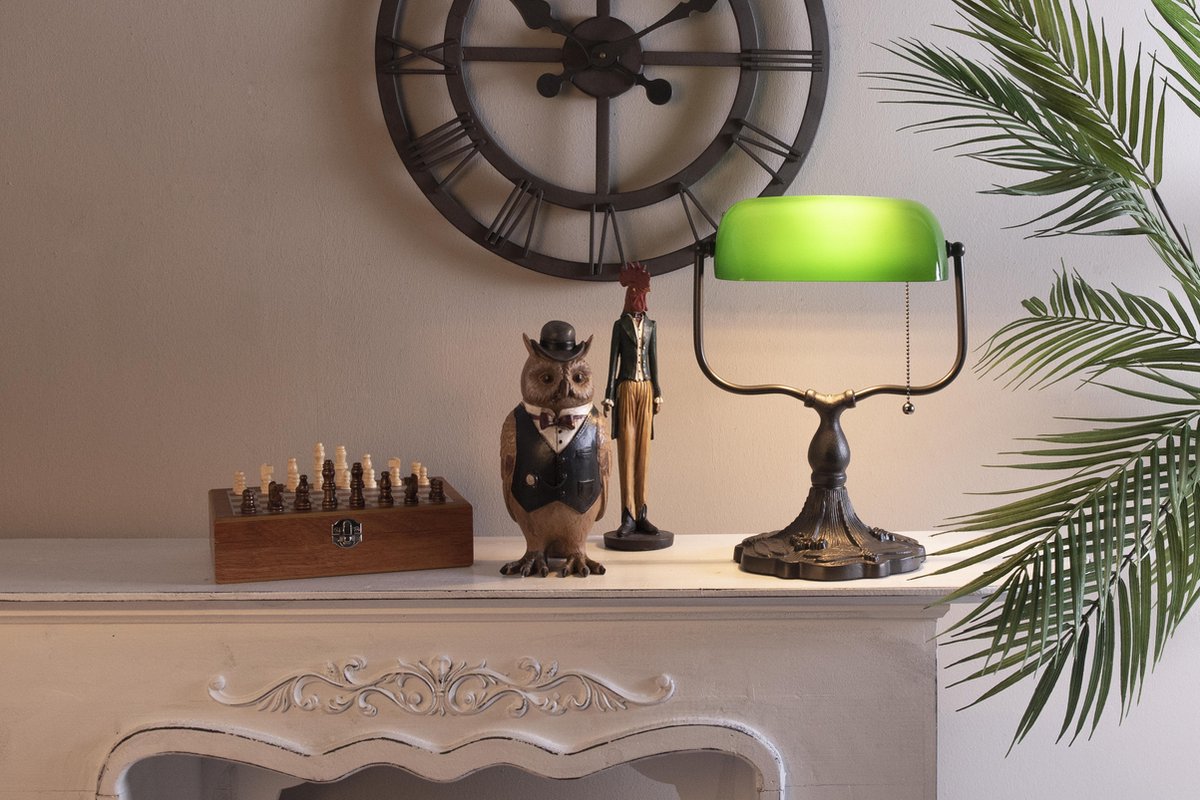 Clayre & Eef Lumilamp Bureaulamp Tiffany 27*20*36 Cm E27/max 1*60w Metaal / Glas 5ll-1144gr - Groen