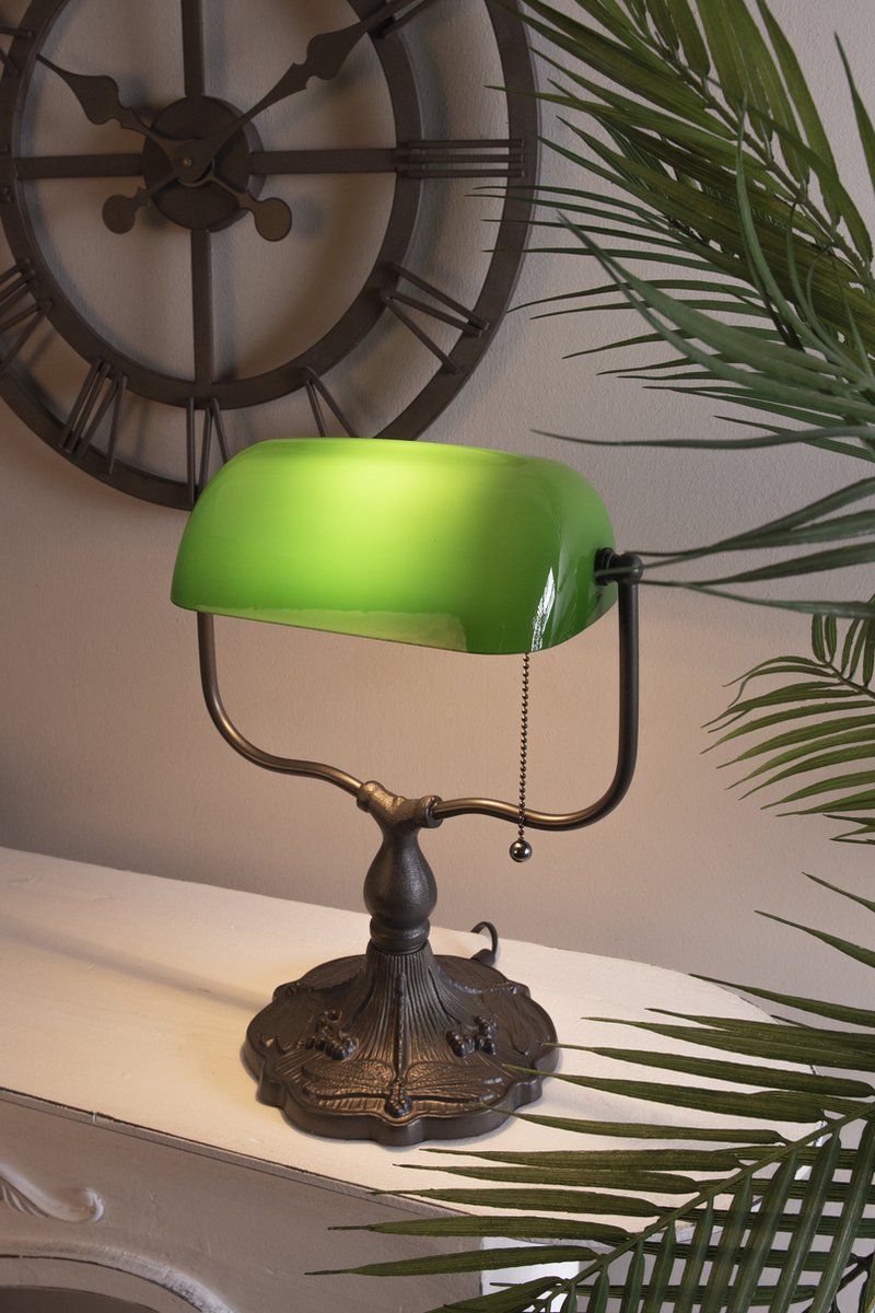 Clayre & Eef Lumilamp Bureaulamp Tiffany 27*20*36 Cm E27/max 1*60w Metaal / Glas 5ll-1144gr - Groen