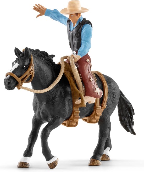 Schleich -beeldje 41416 - Boerderijdier - Westernzadel Met Cowboy - Zwart