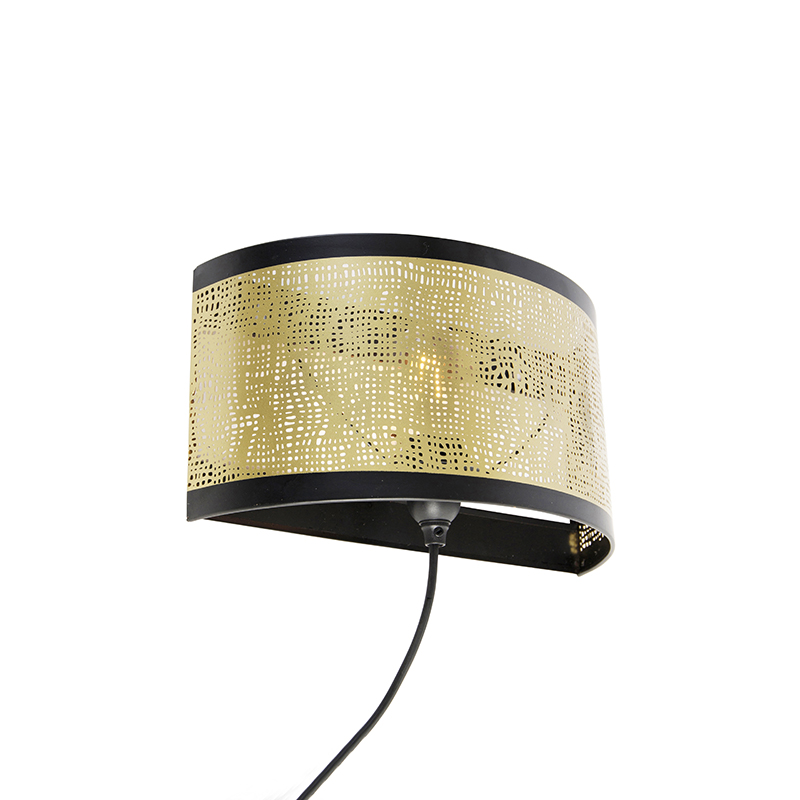 QAZQA Vintage wandlamp met messing 30x17 cm - Kayleigh - Zwart