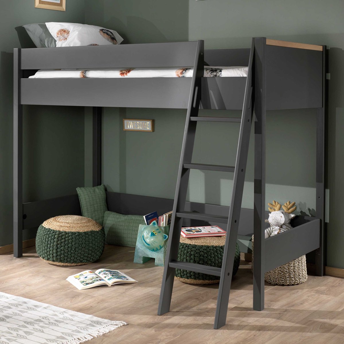 Vipack Hoogslaper Londen - 90 x 200 cm - antraciet