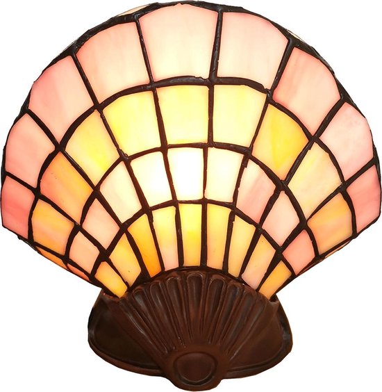 Clayre & Eef Wandlamp Tiffany 25*20 Cm E14/max 1*25w Creme Glas In Lood Schelp Lumilamp 5ll-6000 - Roze