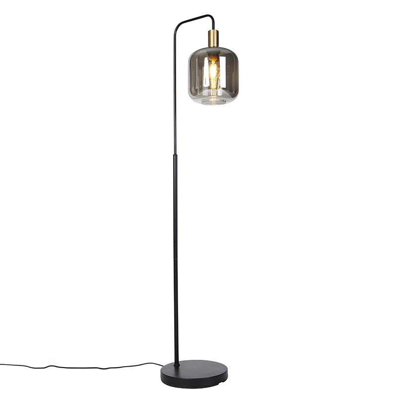 QAZQA Design vloerlamp met goud met smoke glas - Zuzanna - Grijs