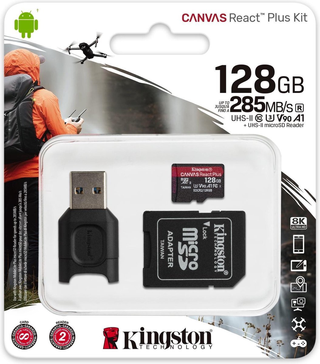 Kingston Canvas React Plus Microsdxc 128 Gb - Zwart