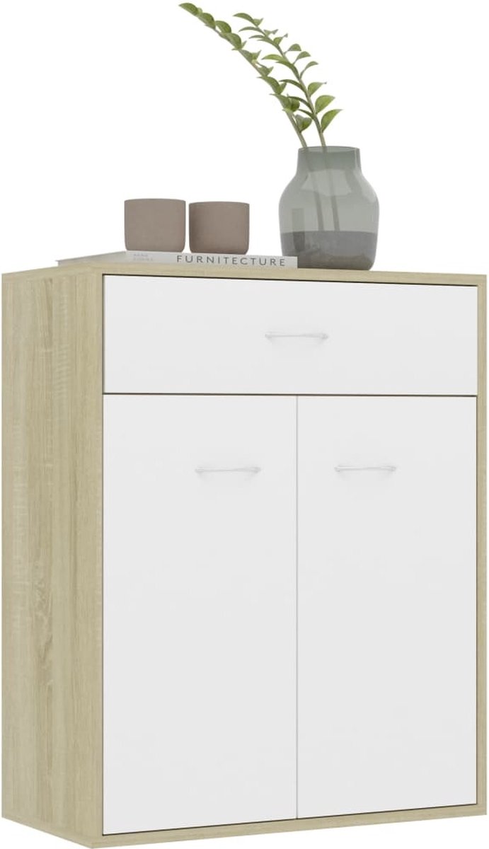 Vidaxl Dressoir 60x30x75 Cm Spaanplaat En Sonoma Eikenkleurig - Wit