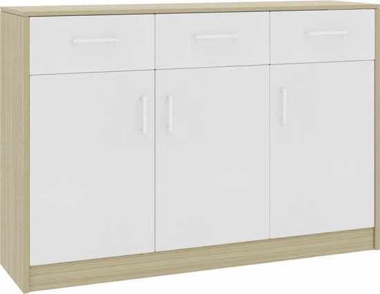 Vidaxl Dressoir 110x34x75 Cm Spaanplaat En Sonoma Eikenkleurig - Wit