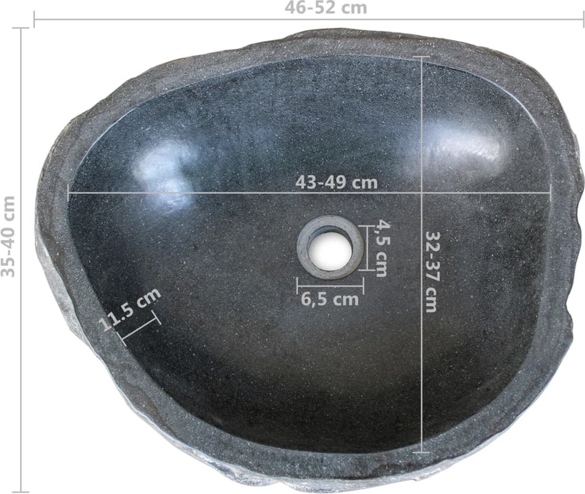 Vidaxl Wastafel Ovaal 46-52 Cm Riviersteen - Zwart