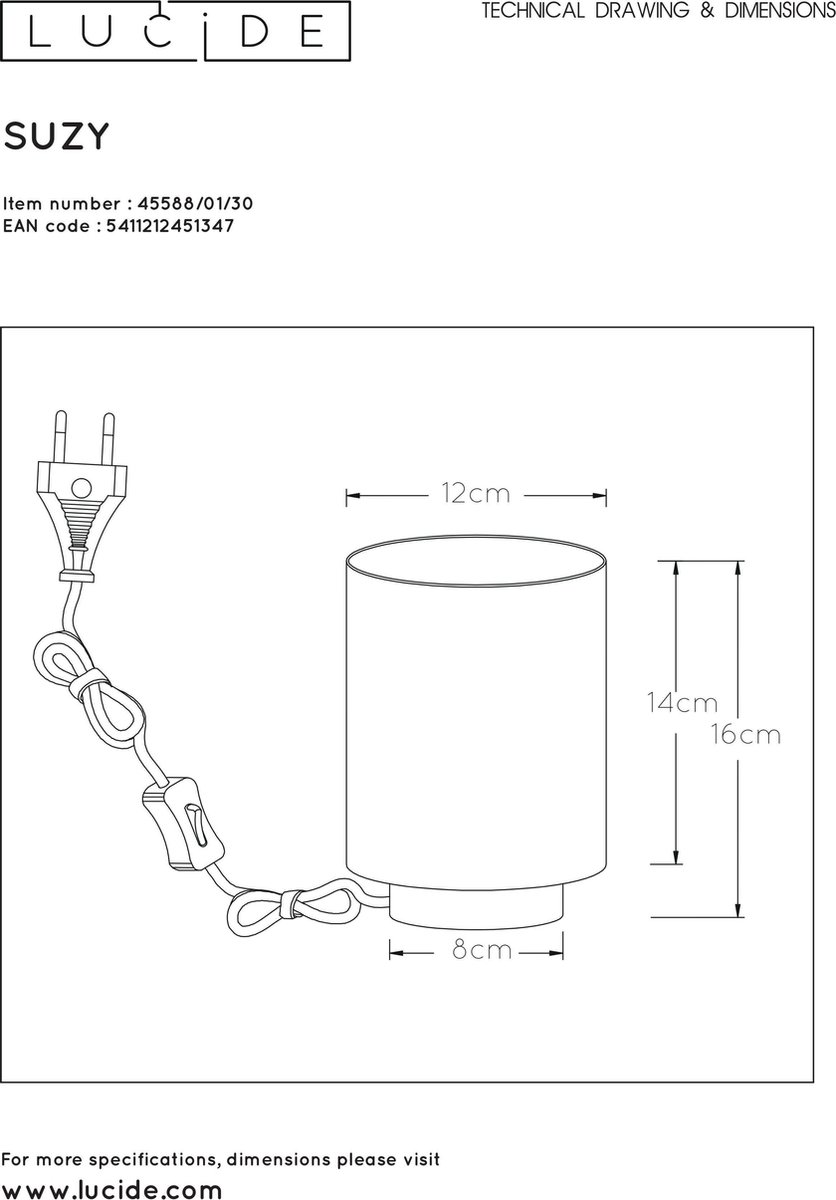Lucide Suzy Tafellamp E14/40w Rond/goud - Zwart