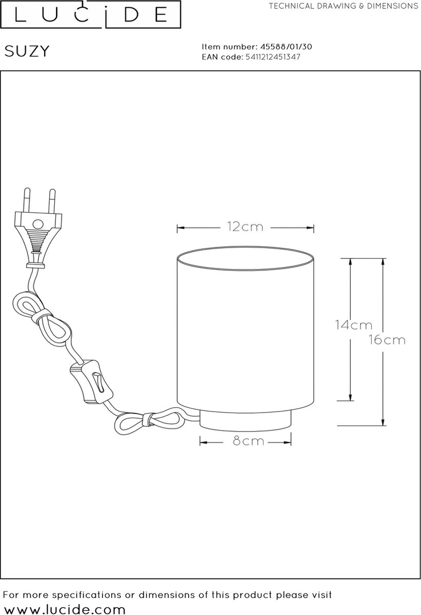 Lucide Suzy Tafellamp E14/40w Rond/goud - Zwart