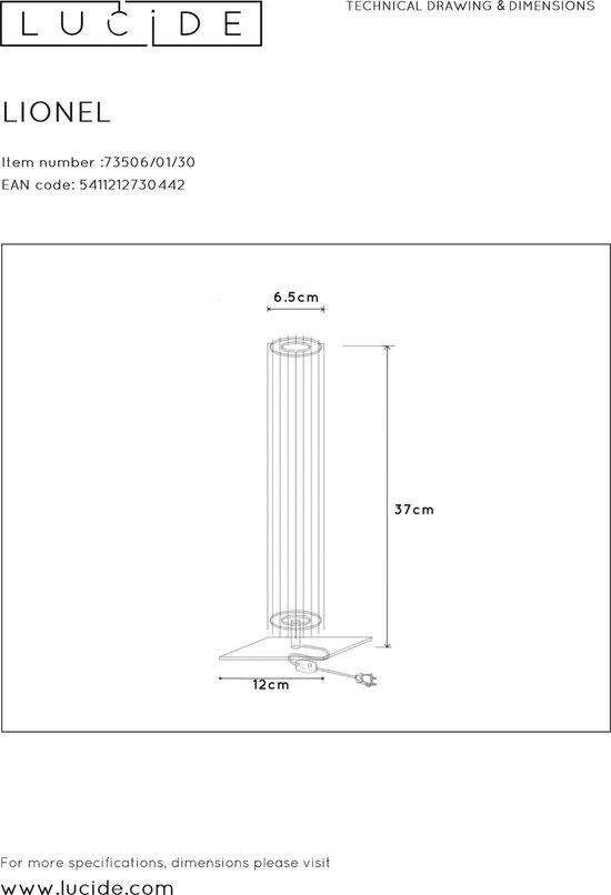 Lucide Lionel Tafellamp 1xe27/40w - Zwart