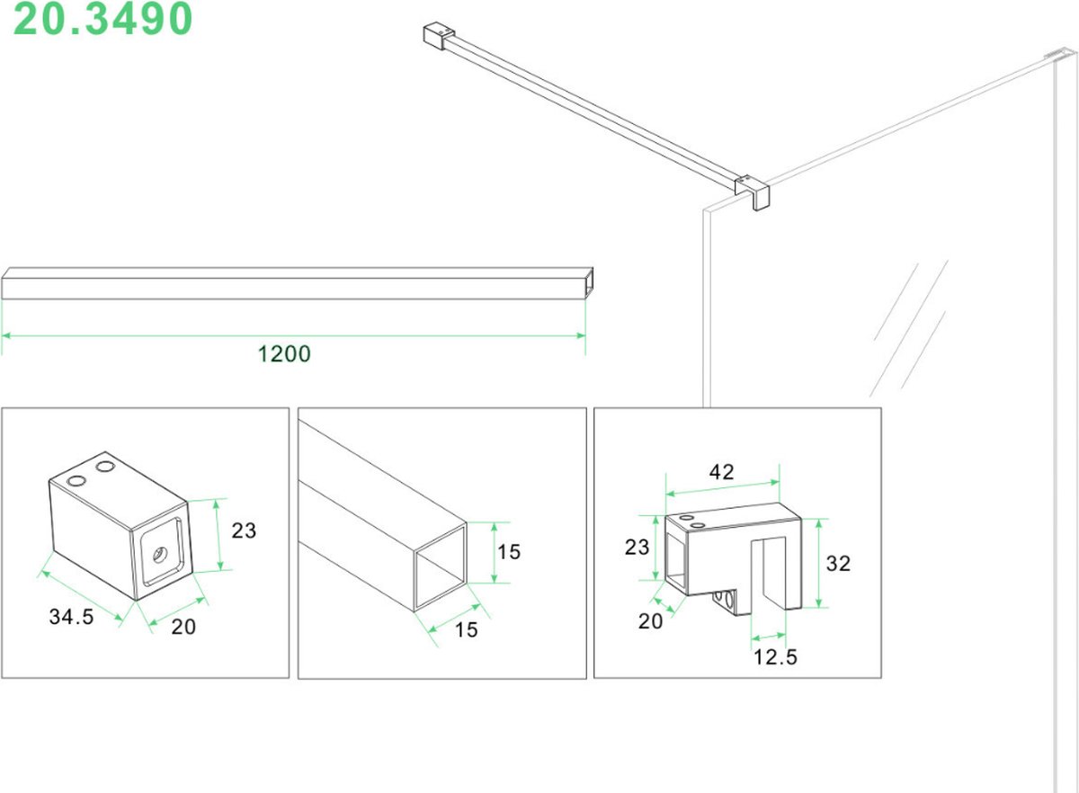 Wiesbaden Sita inloopdouche met handdoekhouder 120x200 chroom