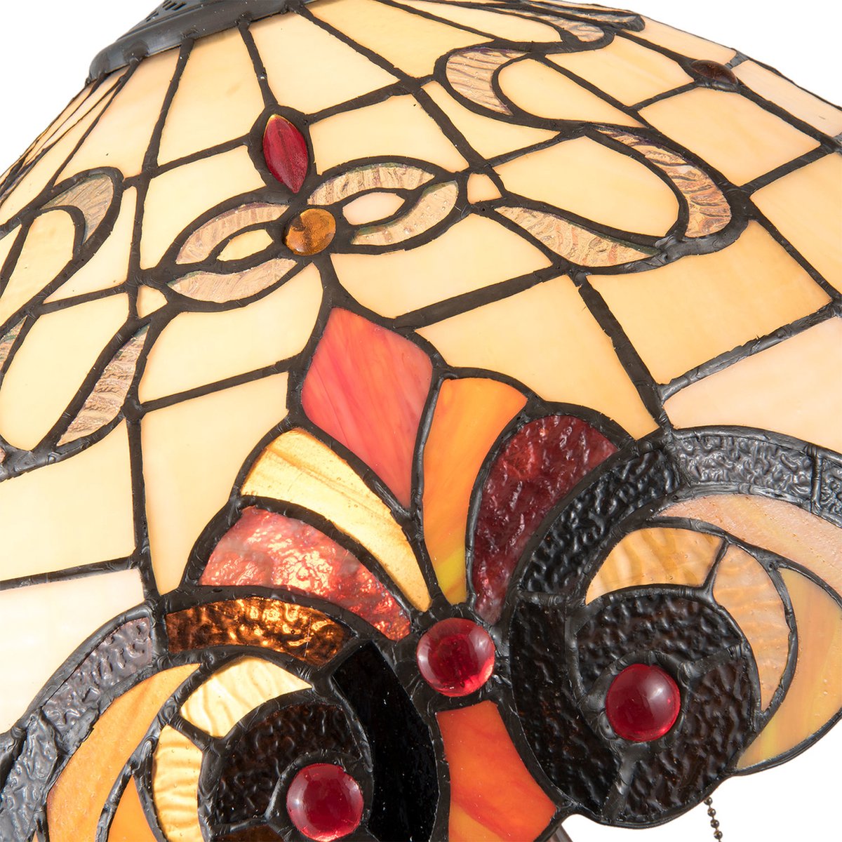 Clayre & Eef Tafellamp Tiffany Ø 40*61 Cm E27/max 2*60w Meerkleurig Glas In Lood Lumilamp 5ll-5925 - Beige