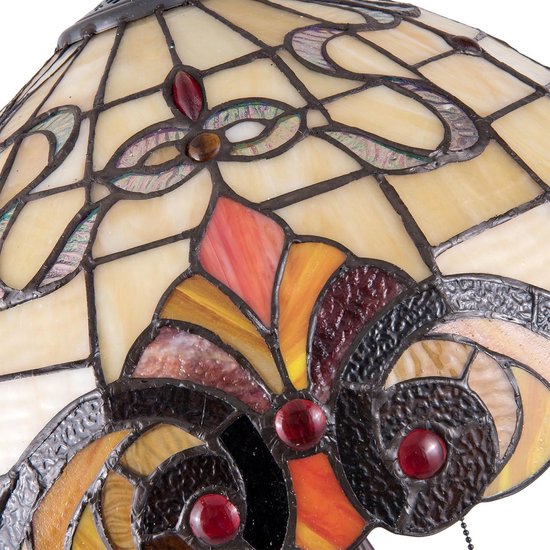 Clayre & Eef Tafellamp Tiffany Ø 40*61 Cm E27/max 2*60w Meerkleurig Glas In Lood Lumilamp 5ll-5925 - Beige