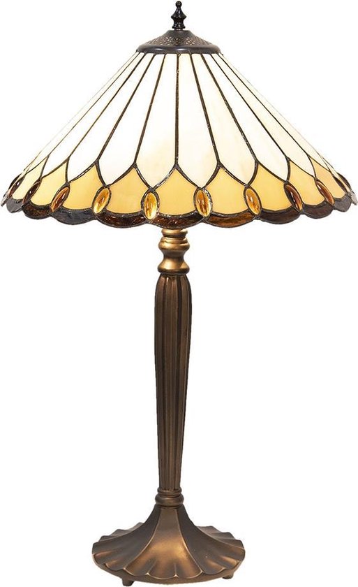 Clayre & Eef Tafellamp Tiffany Ø 40*62 Cm E27/max 2*60w Meerkleurig Glas In Lood Art Deco Lumilamp 5ll-5988