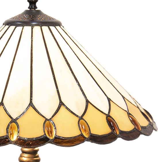 Clayre & Eef Tafellamp Tiffany Ø 40*62 Cm E27/max 2*60w Meerkleurig Glas In Lood Art Deco Lumilamp 5ll-5988