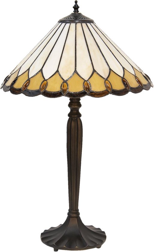 Clayre & Eef Tafellamp Tiffany Ø 40*62 Cm E27/max 2*60w Meerkleurig Glas In Lood Art Deco Lumilamp 5ll-5988