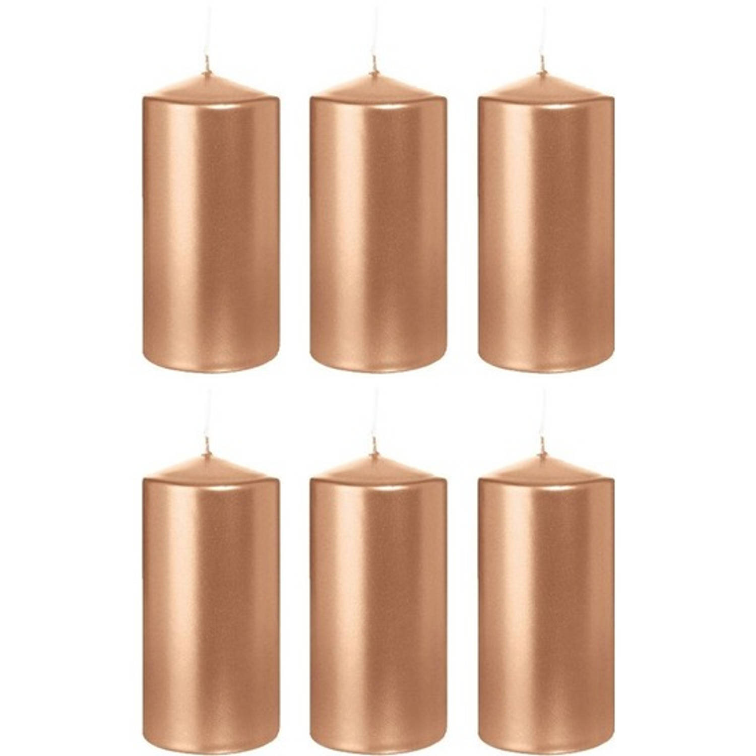 Trend Candles 6x Rosegouden Cilinderkaarsen/stompkaarsen 6 X 12 Cm 40 Branduren - Geurloze Rosegoudkleurige Kaarsen - Woondecoraties