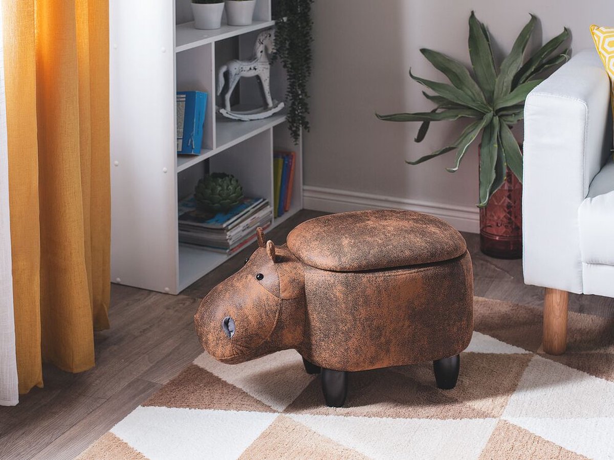 Beliani Hippo Hocker Kunstleer 32 X 60 Cm - Bruin