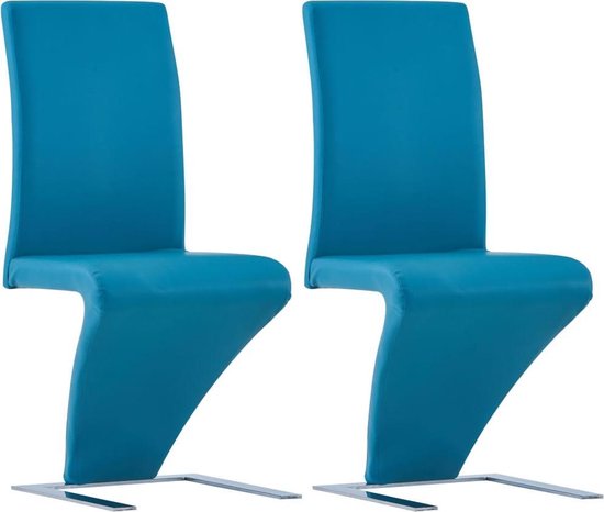 Vidaxl Eetkamerstoelen Met Zigzag-vorm 2 St Kunstleer - Blauw