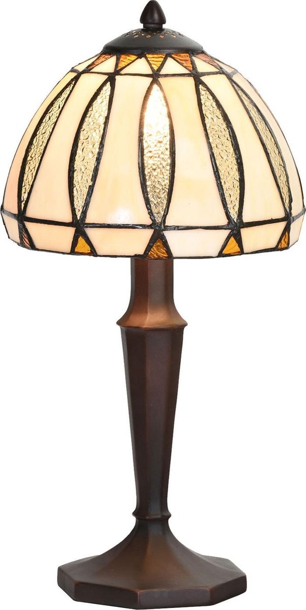 Clayre & Eef Tafellamp Tiffany Ø 19*40 Cm E14/max 1*40w Meerkleurig Glas In Lood Lumilamp 5ll-5973 - Beige
