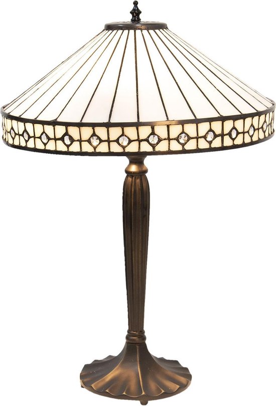 Clayre & Eef Tafellamp Tiffany Ø 40*58 Cm E27/max 2*60w Meerkleurig Glas In Lood Art Deco Lumilamp 5ll-5984