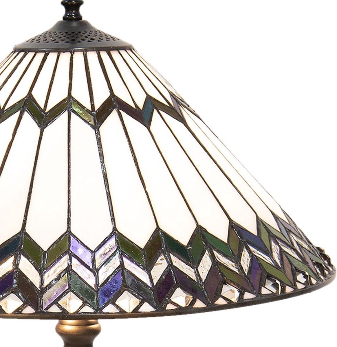 Clayre & Eef Tafellamp Tiffany Ø 40*62 Cm E27/max 2*60w Meerkleurig Glas In Lood Art Deco Lumilamp 5ll-5985