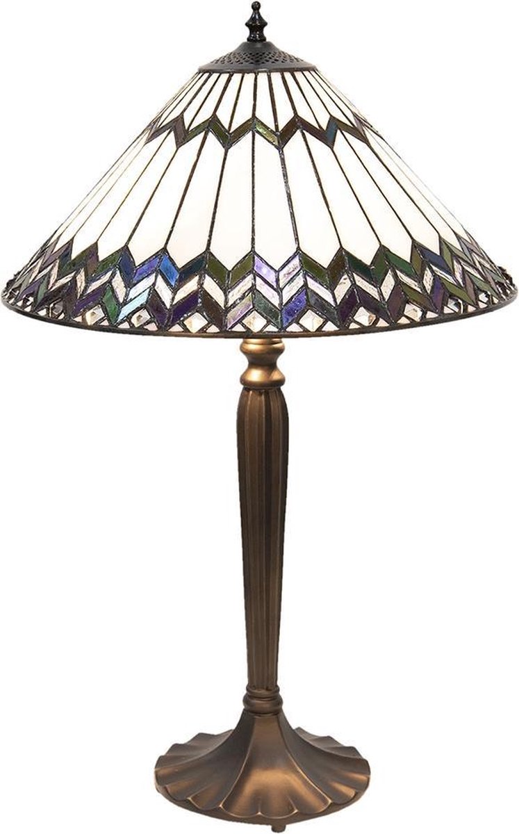 Clayre & Eef Tafellamp Tiffany Ø 40*62 Cm E27/max 2*60w Meerkleurig Glas In Lood Art Deco Lumilamp 5ll-5985