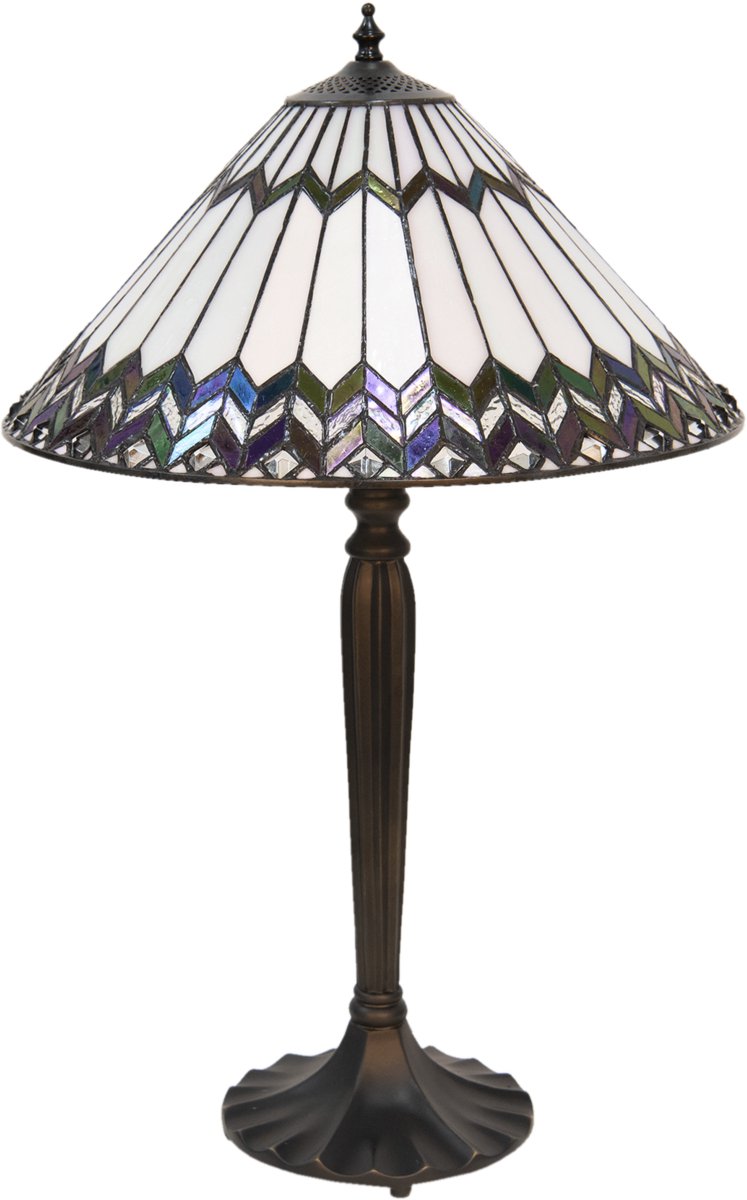 Clayre & Eef Tafellamp Tiffany Ø 40*62 Cm E27/max 2*60w Meerkleurig Glas In Lood Art Deco Lumilamp 5ll-5985