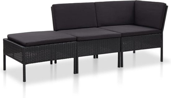 Vidaxl 3-delige Loungeset Met Kussens Poly Rattan - Zwart