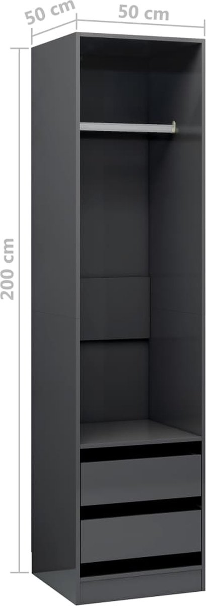 Vidaxl Kledingkast Met Lades 50x50x200 Cm Spaanplaat Hoogglans - Grijs