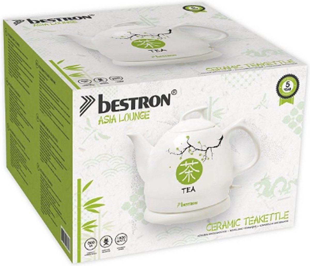 Bestron Waterkoker Asia Lounge Dtp800a 0,8 L Keramiek - Wit