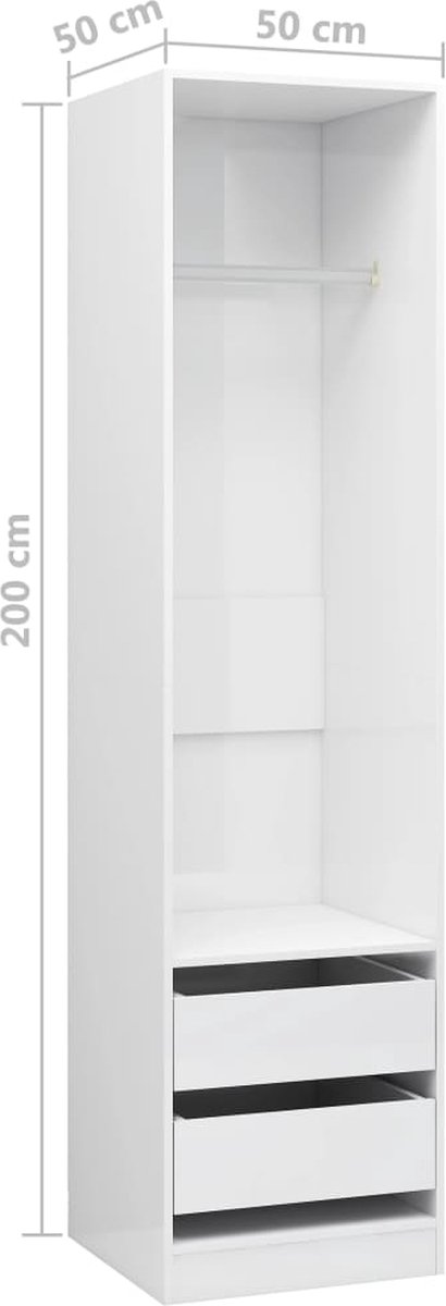 Vidaxl Kledingkast Met Lades 50x50x200 Cm Spaanplaat Hoogglans - Wit
