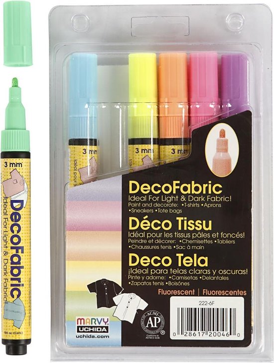 Deco Textielstiften Pastel 3mm 6 Stuks