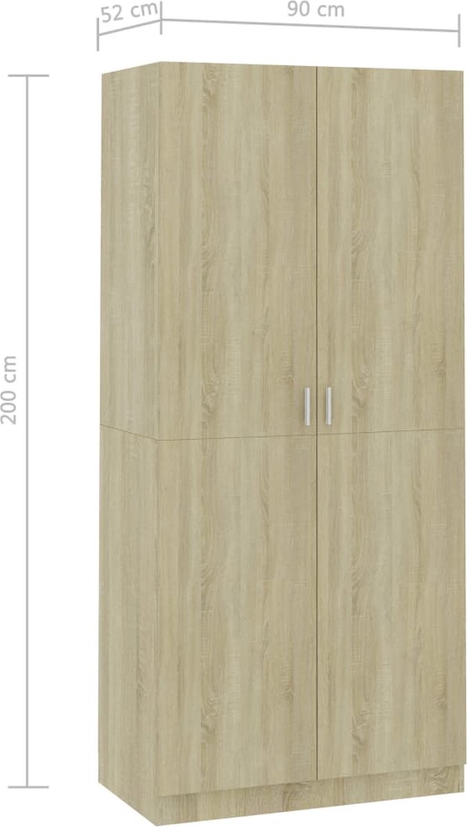 Vidaxl Kledingkast 90x52x200 Cm Spaanplaat Sonoma Eikenkleurig - Bruin
