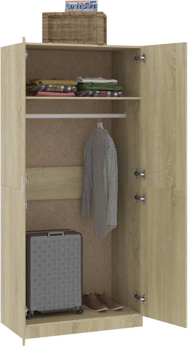 Vidaxl Kledingkast 90x52x200 Cm Spaanplaat Sonoma Eikenkleurig - Bruin