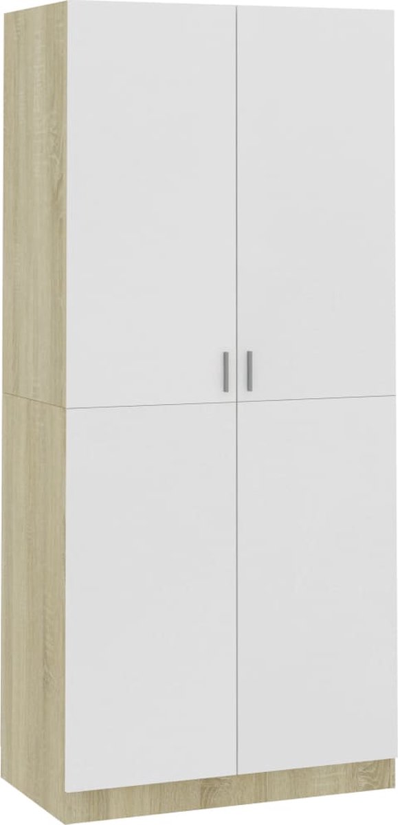 Vidaxl Kledingkast 90x52x200 Cm Spaanplaat En Sonoma Eikenkleurig - Wit