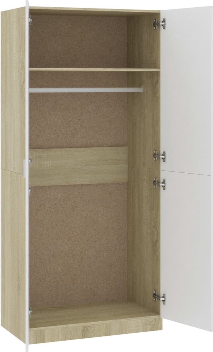 Vidaxl Kledingkast 90x52x200 Cm Spaanplaat En Sonoma Eikenkleurig - Wit
