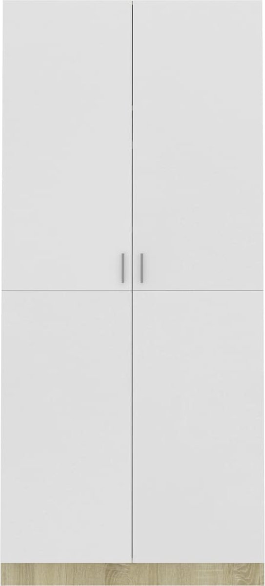Vidaxl Kledingkast 90x52x200 Cm Spaanplaat En Sonoma Eikenkleurig - Wit