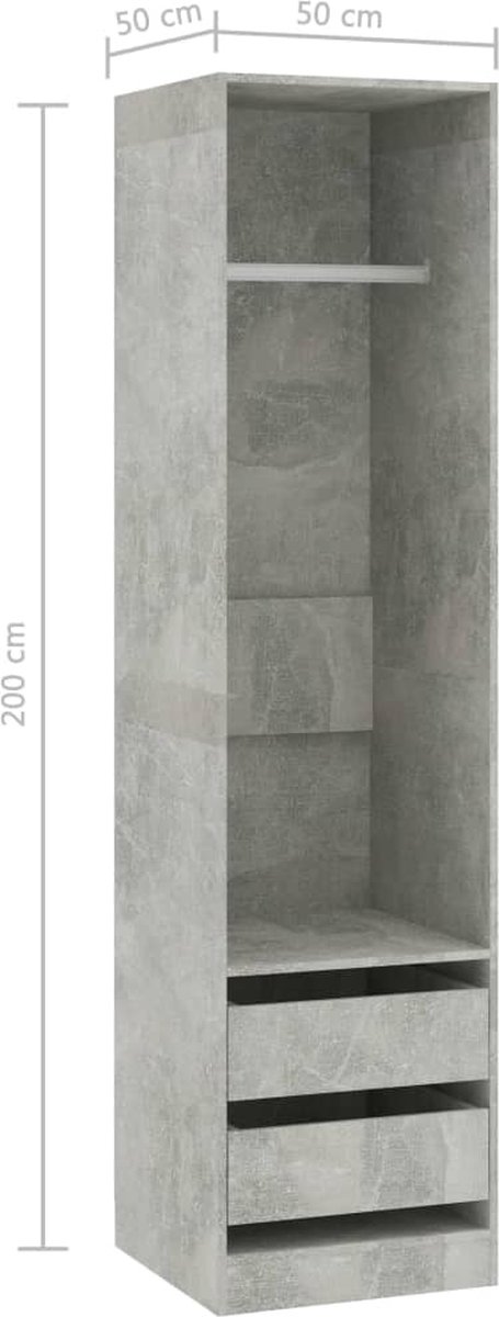 Vidaxl Kledingkast Met Lades 50x50x200 Cm Spaanplaat Beton - Grijs