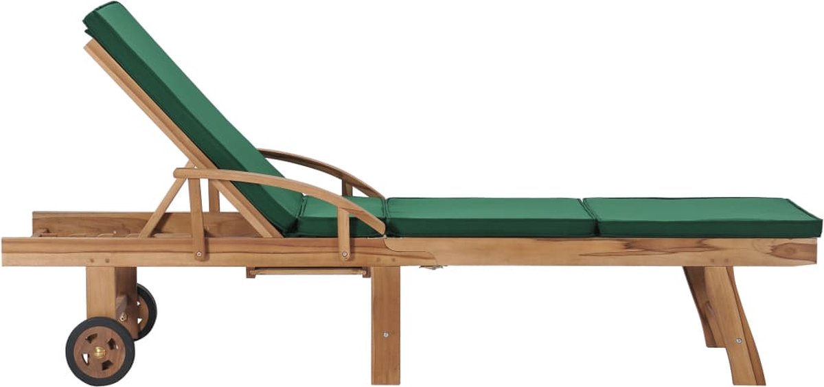 Vidaxl Ligbed Met Kussen Massief Teakhout - Groen