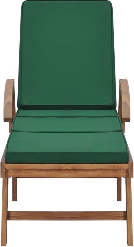 Vidaxl Ligbed Met Kussen Massief Teakhout - Groen