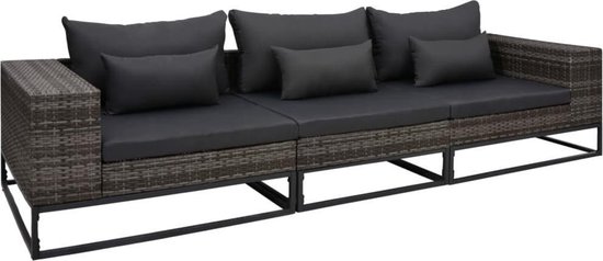 Vidaxl 3-delige Loungeset Met Kussens Poly Rattan - Grijs