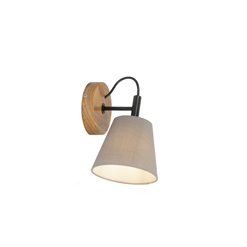 QAZQA Landelijke wandlamp hout met - Cupy - Grijs