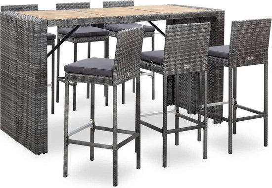 Vidaxl 7-delige Tuinbarset Met Kussens Poly Rattan - Grijs